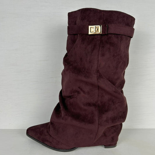 Suèdine cowboylaarzen met flap en bandje rood