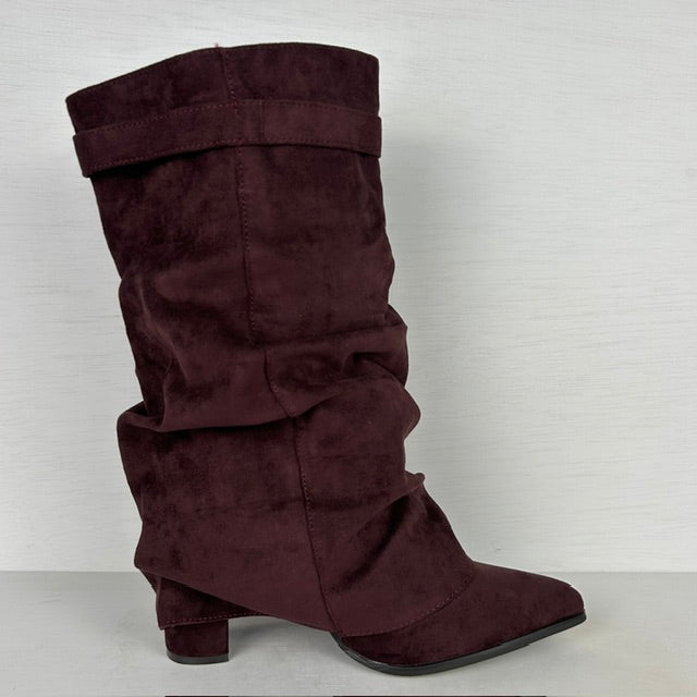 Suèdine cowboylaarzen met flap en bandje rood