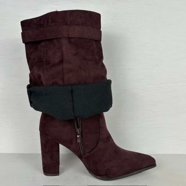 Suèdine cowboylaarzen met flap en bandje rood