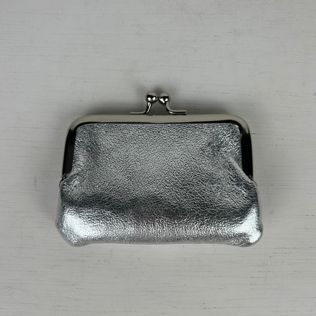 Real leather portemonneetje met knip zilver