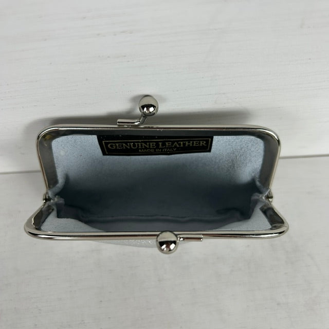 Real leather portemonneetje met knip zilver