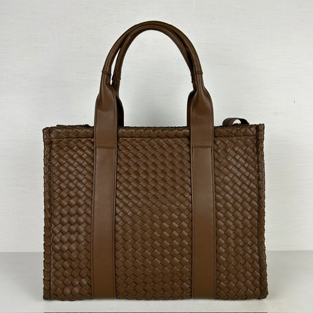 Leuke gevlochten shoper/ handtas bruin