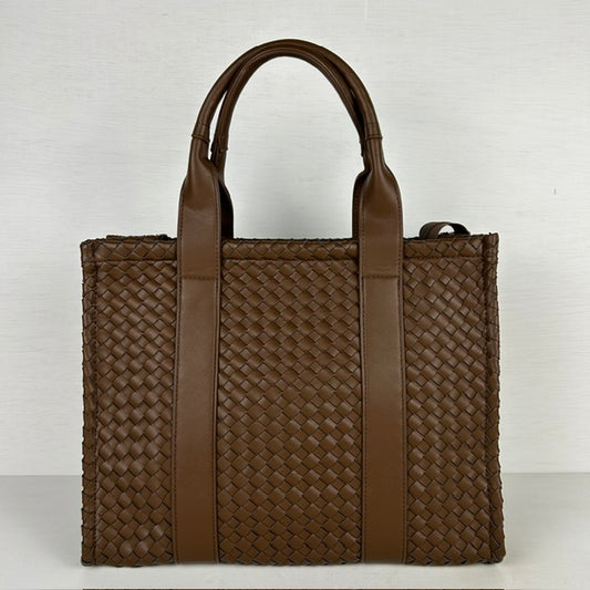 Leuke gevlochten shopper/ handtas bruin