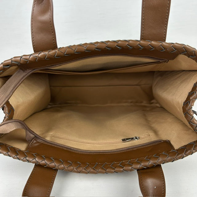 Leuke gevlochten shoper/ handtas bruin