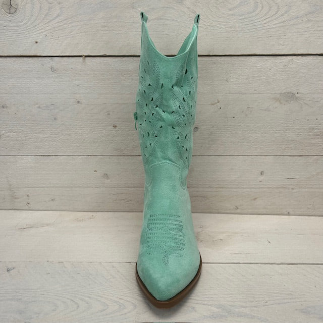 Cowboylaarzen met leuk motief turquoise suède