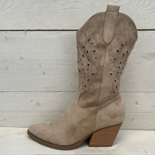 Cowboylaarzen met leuk motief khaki suède