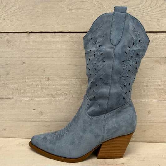 Cowboylaarzen met leuk motief blauw suède
