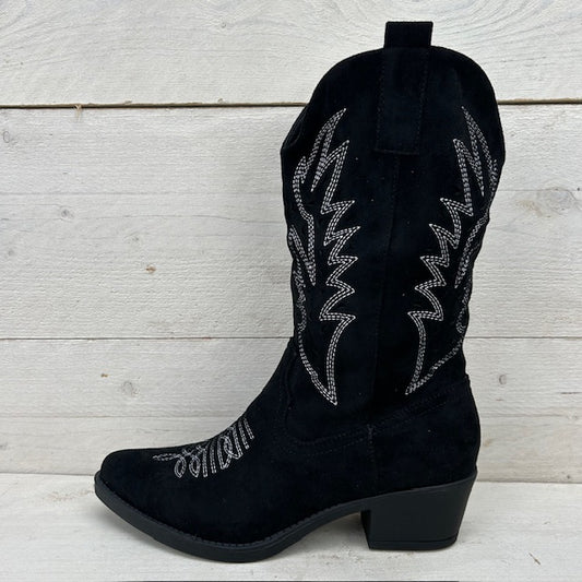 Suèdine cowboylaarzen met wit stiksel zwart