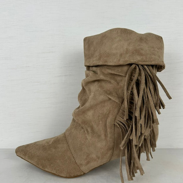 Slouchy cowboylaarzen met franjes khaki