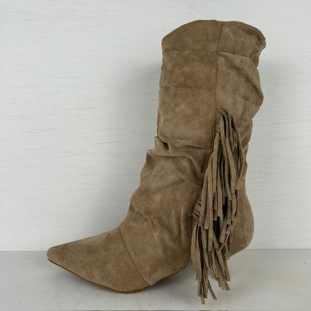 Slouchy cowboylaarzen met franjes khaki