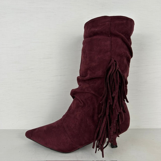 Slouchy cowboylaarzen met franjes rood
