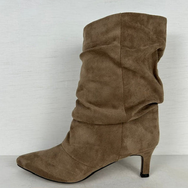 Slouchy cowboylaarzen met naaldhakje khaki
