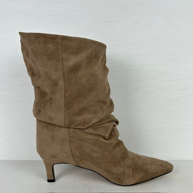 Slouchy cowboylaarzen met naaldhakje khaki