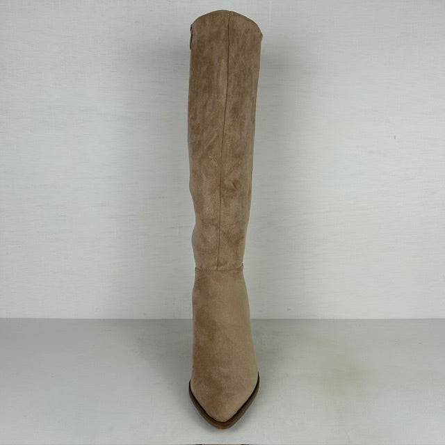 Hoge suèdine laarzen met elegante hak khaki