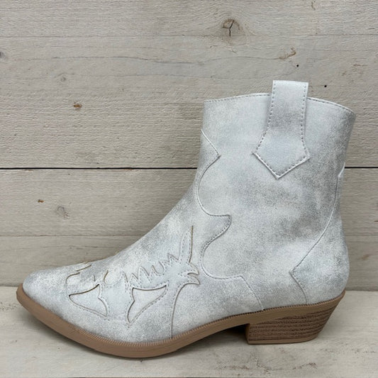Leuk cowboylaarsje met lage hak licht zilver