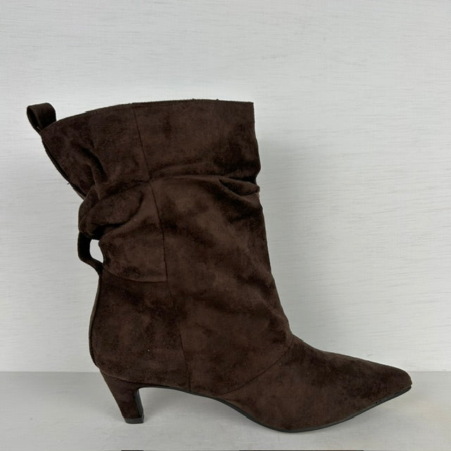 Slouchy cowboylaarzen met naaldhakje en lusje bruin