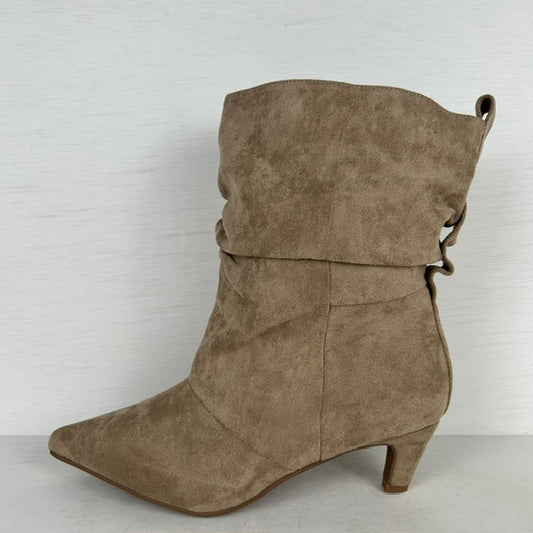 Slouchy cowboylaarzen met naaldhakje en lusje khaki