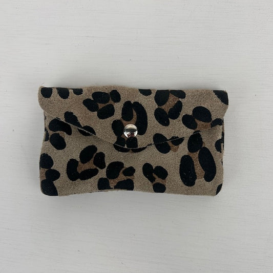 Real leather panter portemonnee beige