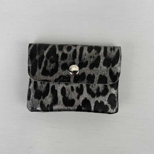Real leather panter portemonneetje metallic zilver