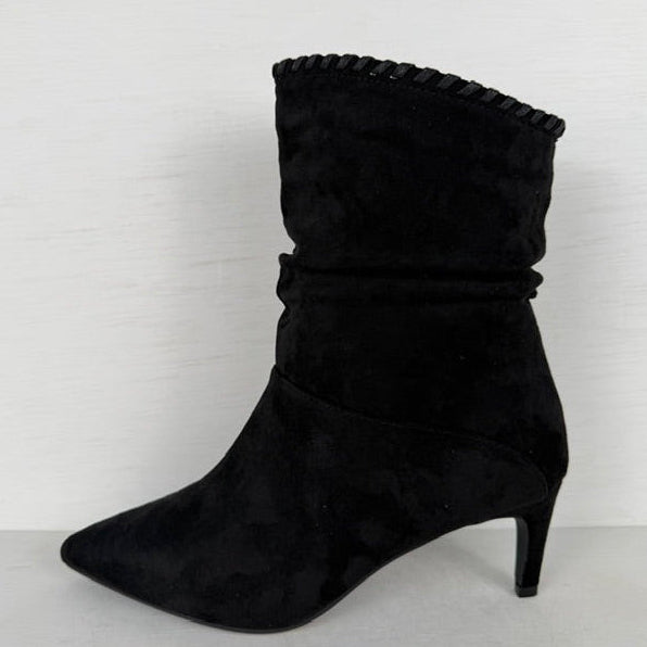 Slouchy laarsjes met naaldhakje en stiksel zwart