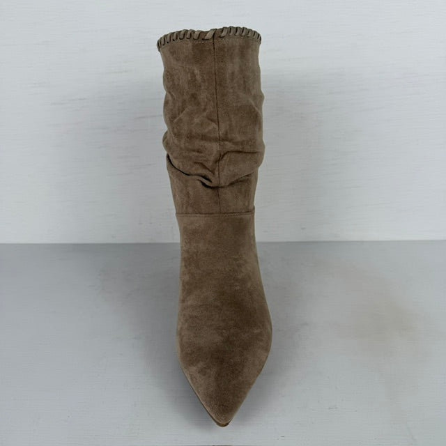 Slouchy laarsjes met naaldhakje en stiksel khaki