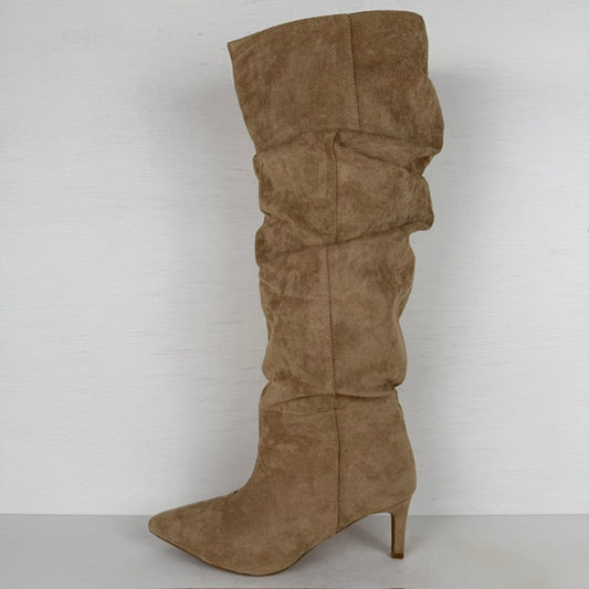 Hoge slouchy laarzen met naaldhakje khaki