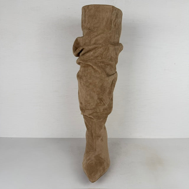Hoge slouchy laarzen met naaldhakje khaki