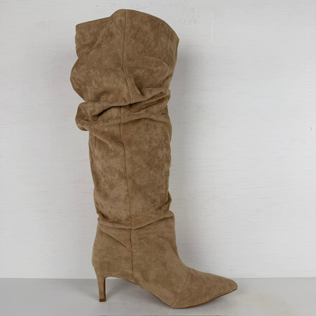 Hoge slouchy laarzen met naaldhakje khaki