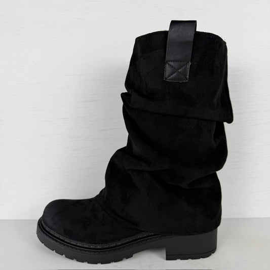 Suèdine boots met slouchy flap zwart