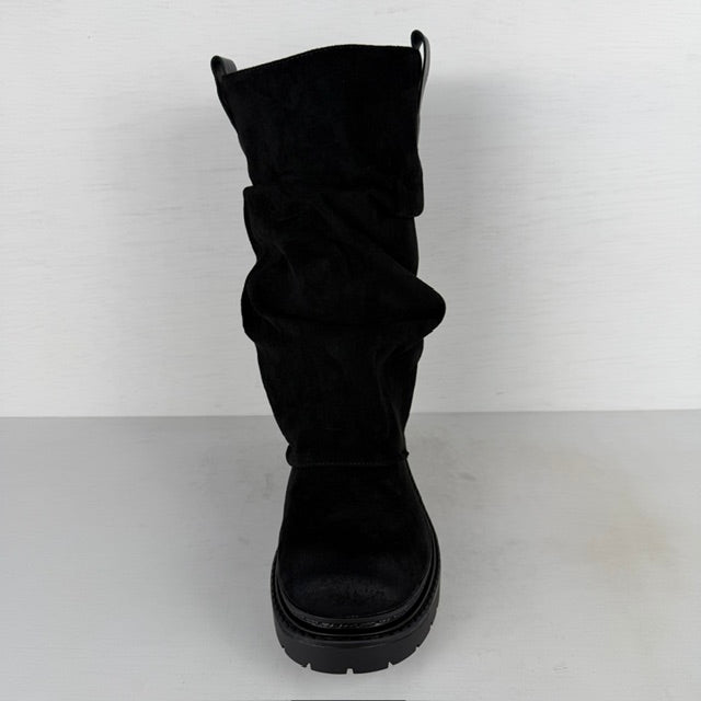 Suèdine boots met slouchy flap zwart
