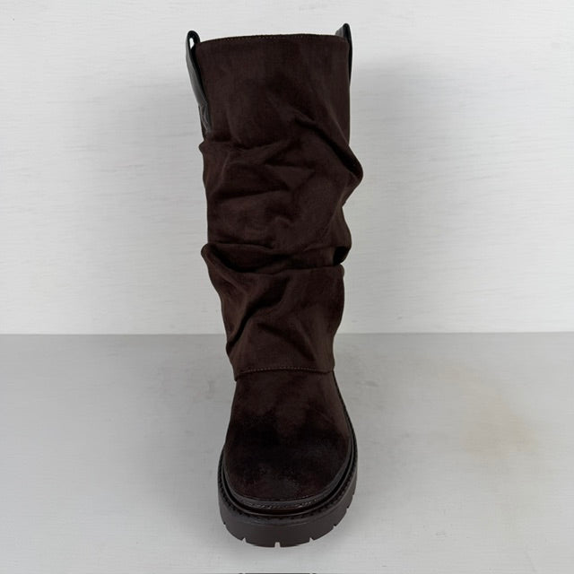 Suèdine boots met slouchy flap bruin