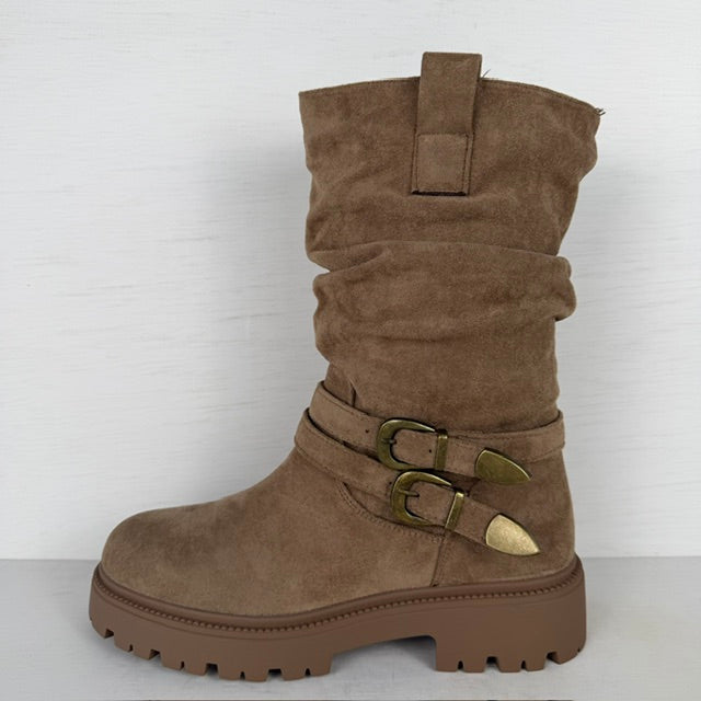 Slouchy boots met gespjes taupe
