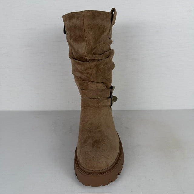 Slouchy boots met gespjes taupe