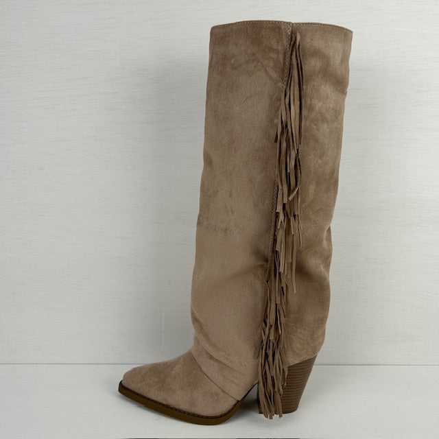 Hoge suèdine cowboylaars met franjes khaki