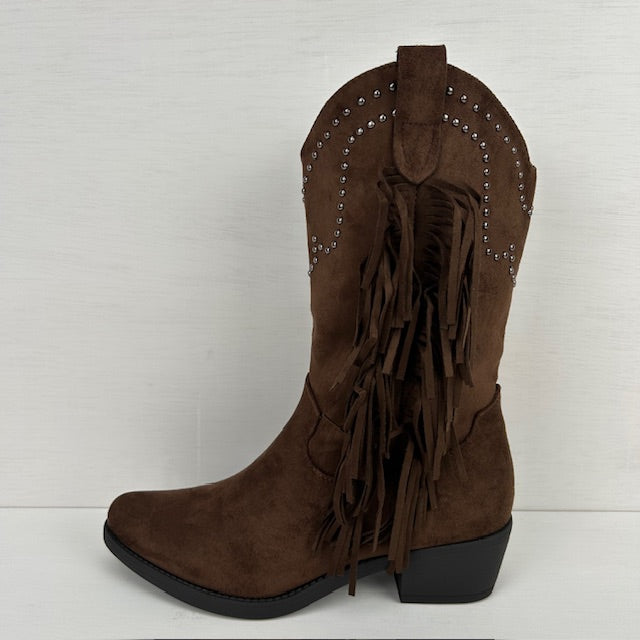 Gave suèdine cowboylaars met franjes bruin
