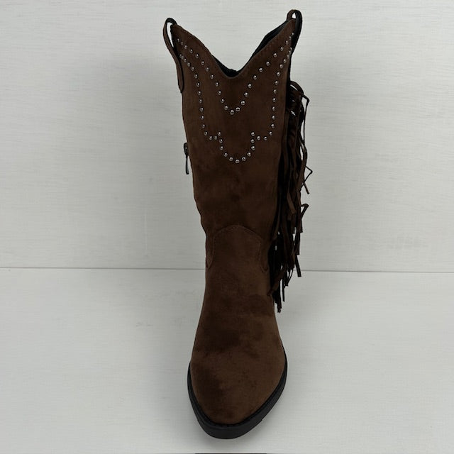 Gave suèdine cowboylaars met franjes bruin