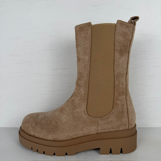 Stoere boots met elastiek taupe