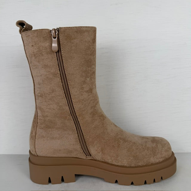 Stoere boots met elastiek taupe