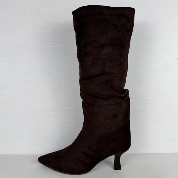 Geweldige slouchy laarzen met naaldhakje donkerbruin