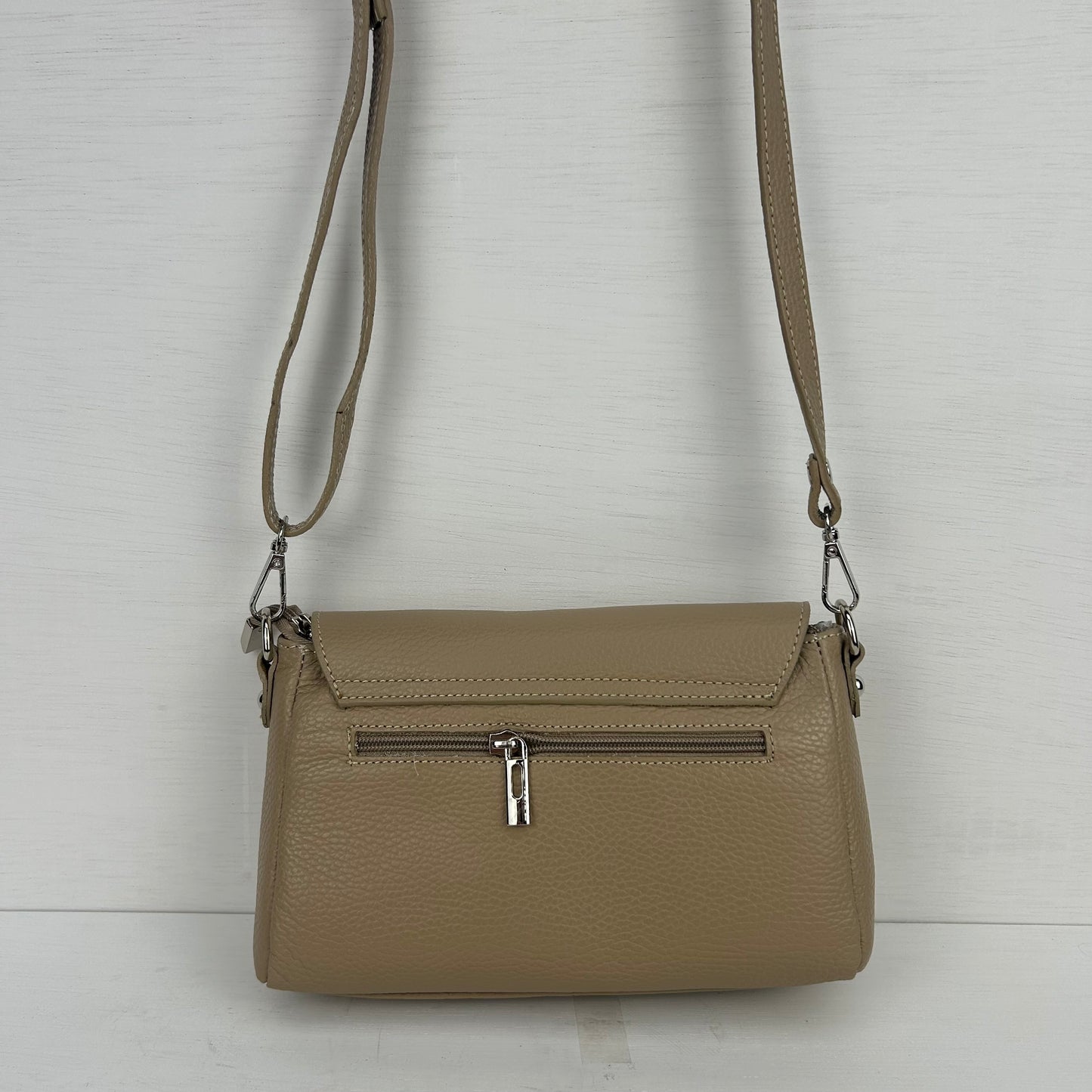 Real leather schoudertasje khaki