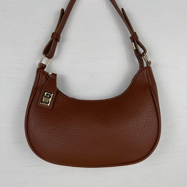 Leuk leatherlook schoudertasje bruin