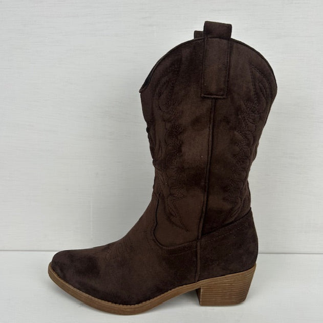 Suèdine cowboylaarzen met gaaf design bruin