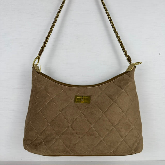 Padded schoudertas met gouden detail khaki