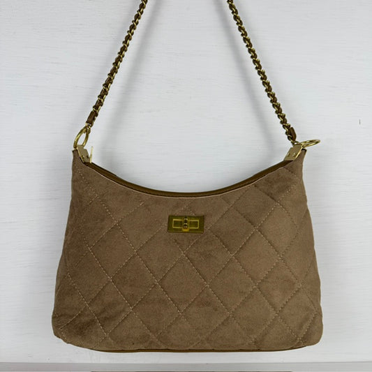 Padded schoudertas met gouden detail khaki