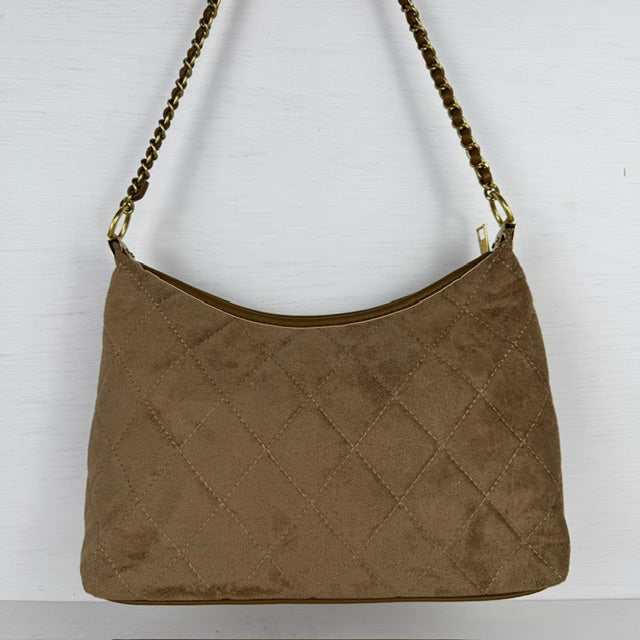 Padded schoudertas met gouden detail khaki