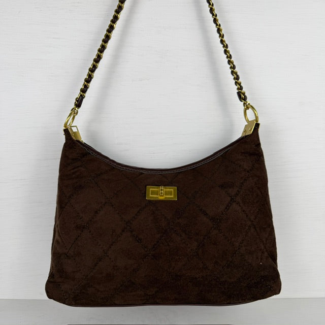 Padded schoudertas met gouden detail bruin