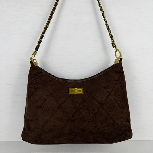 Padded schoudertas met gouden detail bruin