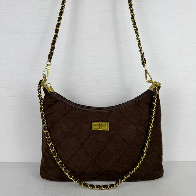 Padded schoudertas met gouden detail bruin