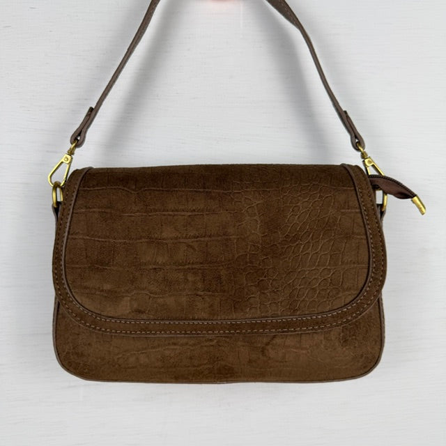 Leuke schoudertas met croco design bruin