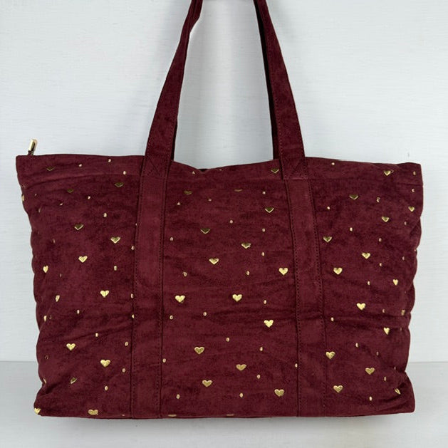 Leuke shopper met hartjes bordeaux rood